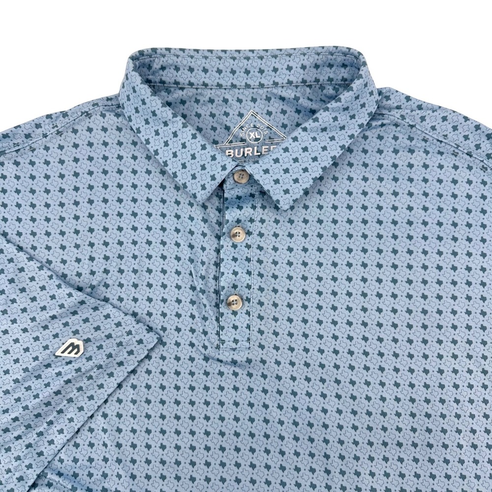 Burlebo Mens XL Blue Texas State AOP Print Performance Golf Polo Shirt Stretch